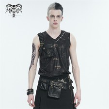 Devil Fashion Black And Bronze Men Gothic Punk Rock V-Neck Vest Sleeveless Tops