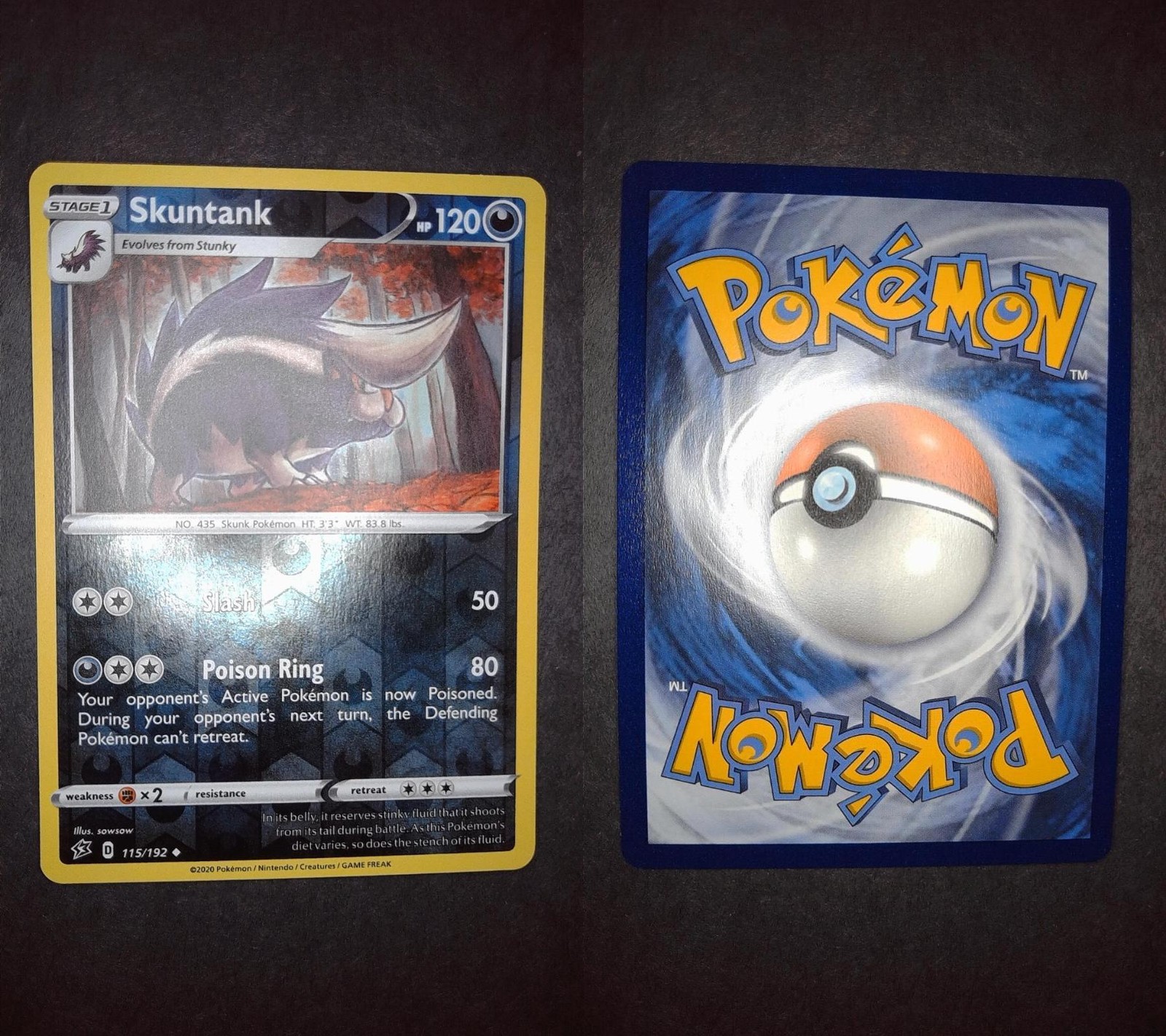 Skuntank 115/192 Uncommon Rebel Clash Pokemon Reverse Holo Near Mint