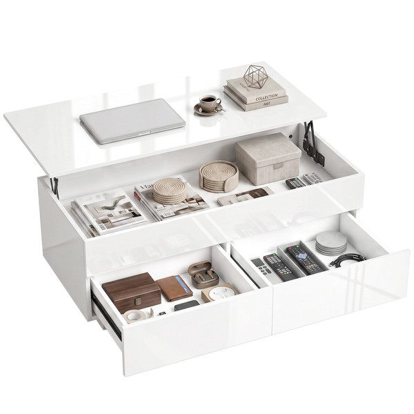 Couchtisch HöHenverstellbar, Wohnzimmertisch Mit Hebeplatte, 2 Schublade-image