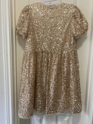 Gap Girls Gold Sequin A-Line Puff Sleeve Knee Length Party Dress XXL | eBay