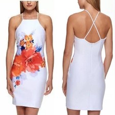 GUESS White Floral Mini Sheath Dress SIZE 8 Orig $188