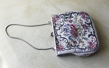 Vintage European Petite Point Floral Tapestry Purse Hand Stitched Handbag