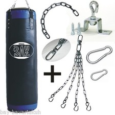 BAY® 120 cm LEDER PU Profi Boxsack Sandsack gefüllt Kunstleder Kette Haken black
