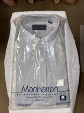 1980s NOS vintage Manhattan the natural gray stripe half sleeve shirt 15 M