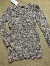 NWT Defects Zara Long Sleeve Cheetah Leopard Puff Sleeve Mini Wrap Shirtdress M