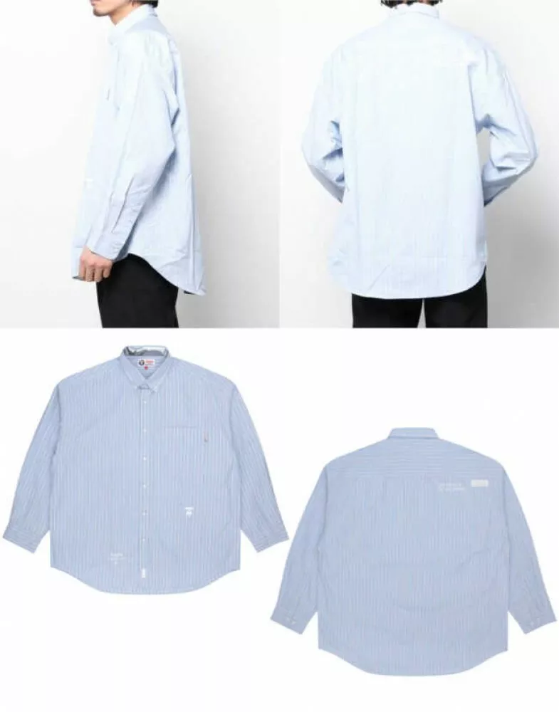 AAPE By A BATHING APE Men's Button-Down Long Sleeve Shirt Blue-ish Stripe B JPN