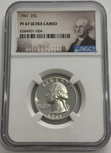 1961 NGC PF67 ULTRA CAMEO 90% SILVER PROOF WASHINGTON QUARTER 25c PORTRAIT LABEL