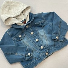 7 For All Mankind 2T Jean Jacket Kids Hood Layered Snaps Long Sleeve FLAW