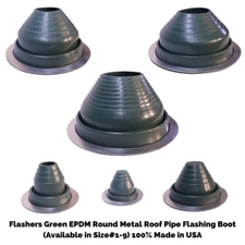 Flashers Green EPDM Round Metal Roof Pipe Flashing Boot (Size#1-9) Made in USA