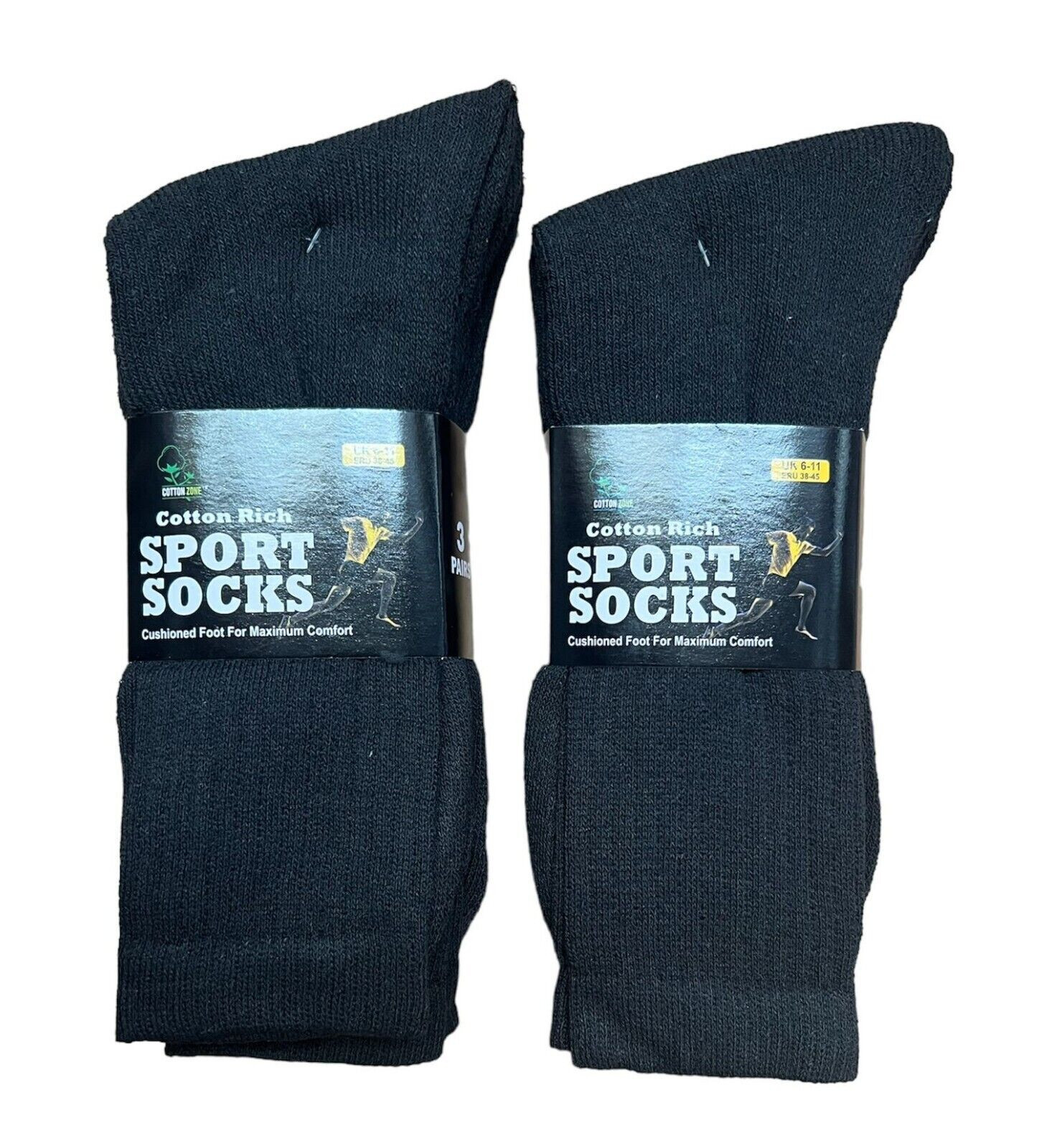 SAOLA Calze sportive da uomo 12 paia calze nere con suola ricca di cuscini taglia 6 11