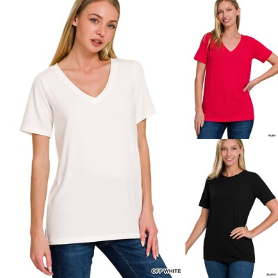 【BAON】[unisex] Papon Sporty Glossy V-neck Short Sleeve Tee Women's V Neck Short Sleeve Top Loose Fit T Shirt | eBay