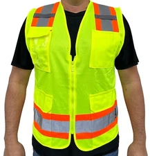 Yellow  Two Tones Utility Safety Vest , ANSI/ ISEA 107-2015/ Photo ID Pocket
