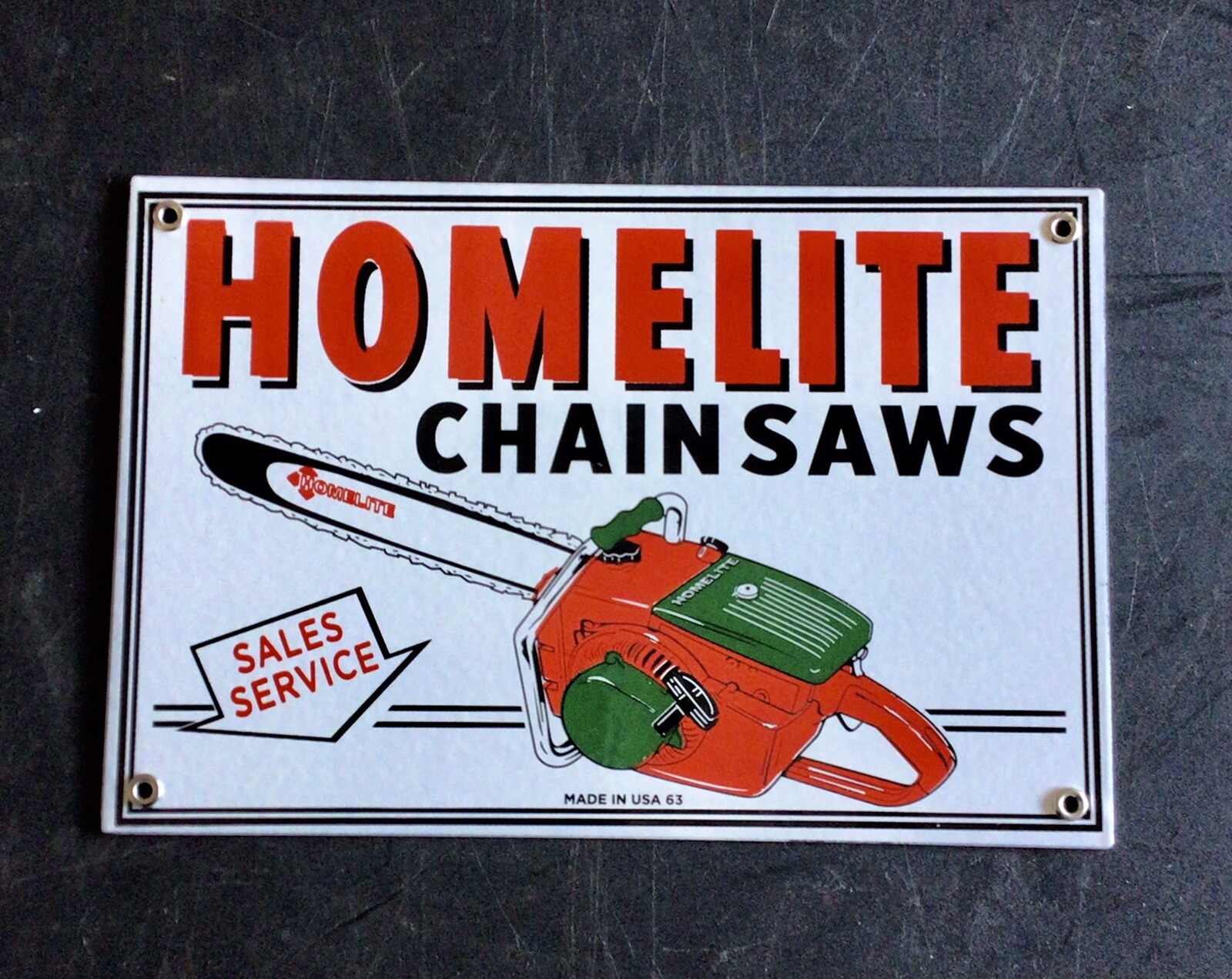 VINTAGE HOMELITE SAW GASOLINE PORCELAIN GAS SERVICE STATION OIL PUMP