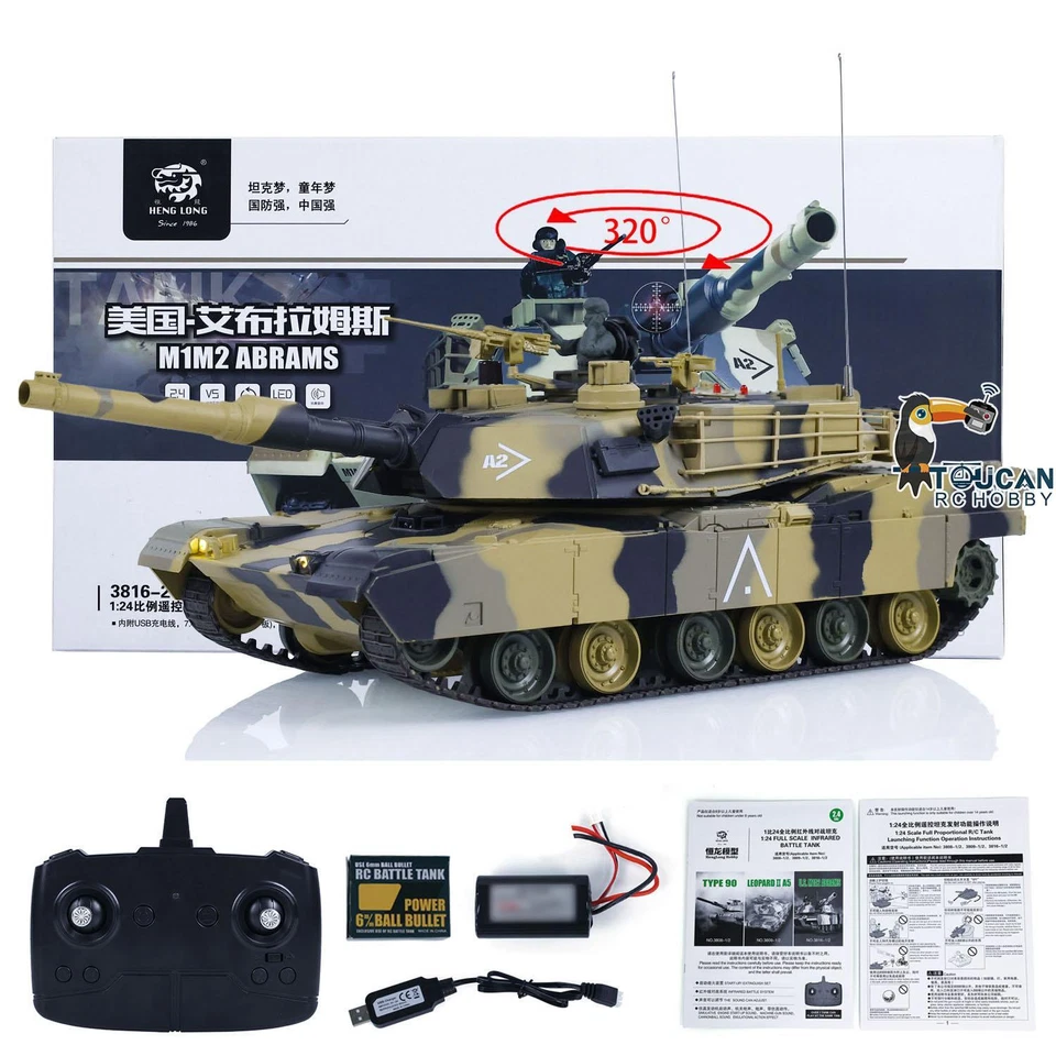 Heng Long 1/24 RC Tank Abrams M1A2 3816-2 2.4G Remote Control IR Battle Tank - Image 2 of 4
