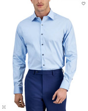 Alfani Mens Regular-Fit Temperature Regulating Solid Dress Shirt, Light Blue, XL