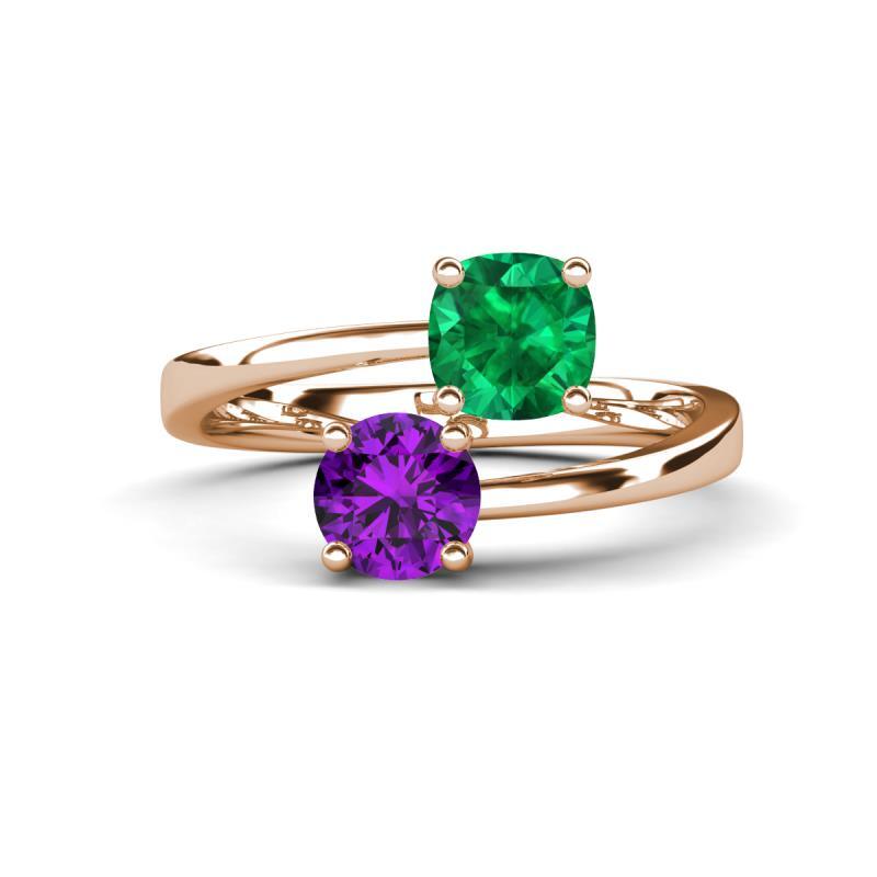 Lab Created Emerald & Amethyst 1 5/8 ctw Promise Ring 14K