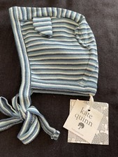 Kate Quinn NWT  Adriatic Tri-Stripe  Organic Ribbed Cotton Bear Ears Hat-0-3Mos