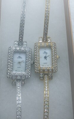 Vintage Cenere Two-Tone Crystal Bangle Watch in Silver and Gold Vintage Unique Cenere Two tone Gold Plated and Blue  main image 2