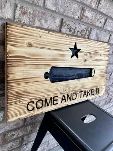 Handcrafted Wooden "Come and Take It" Flag by Eagle Wood flag Company 19x36 Inch - Image 4 of 4