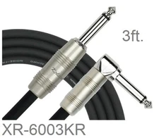 3ft. Kirlin 1/4" Mono Straight/Right-Angle Male/Male Instrument Cable, OFC 20AWG