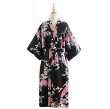 New Bride Long Women Kimono Robe Satin& Silk Night Dressing Gown 120cm/47inch/