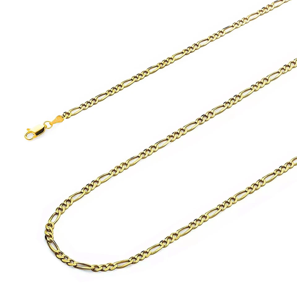 Colar de ouro amarelo sólido 14K 2/2,5/4,2 mm elo de corrente Figaro + fecho de garra de lagosta - Imagem 2 de 4