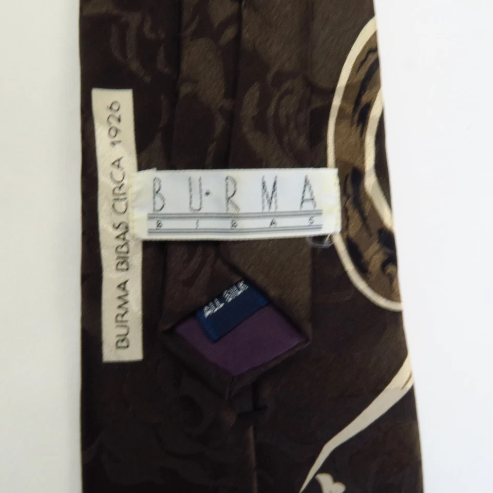 复古缅甸 Bibas Ca. 1926 棕色米色抽象涂鸦领带 57x3.75 — 第 3/4 张图片