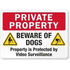 Beware Of Dog Warning Aluminum Weatherproof 8" x 12" Sign
