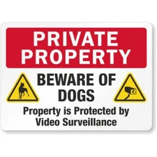 Beware Of Dog Warning Aluminum Weatherproof 8" x 12" Sign