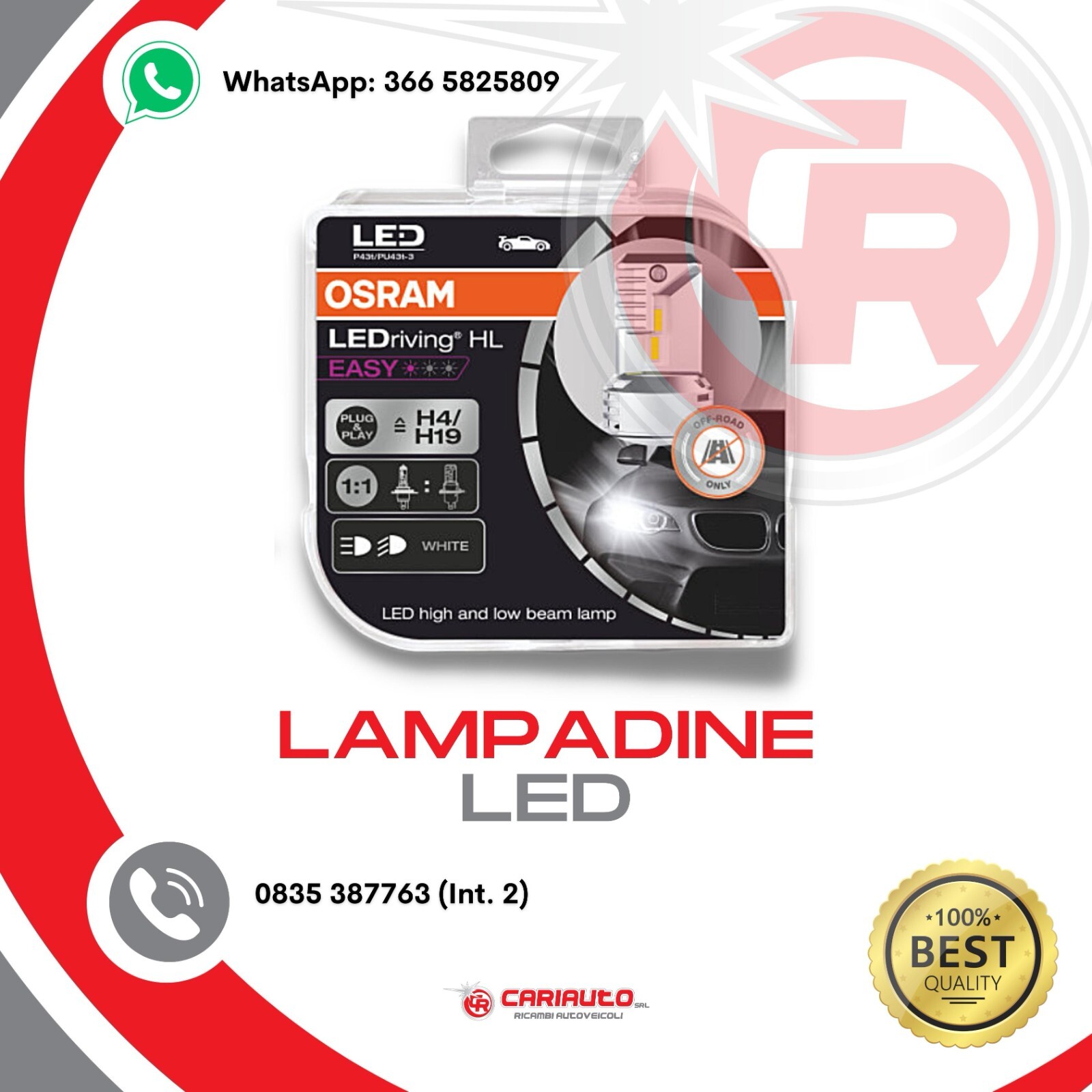 Coppia Lampade H4 Led OSRAM HL Easy luce bianca 6500 K Abbaglianti Anabbaglianti - Miniatura 2