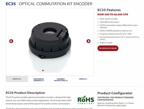New US Digital EC35 Optical Commutation Encoder 4000cpr 12-pole, for 1/4" Shaft - Picture 10 of 12