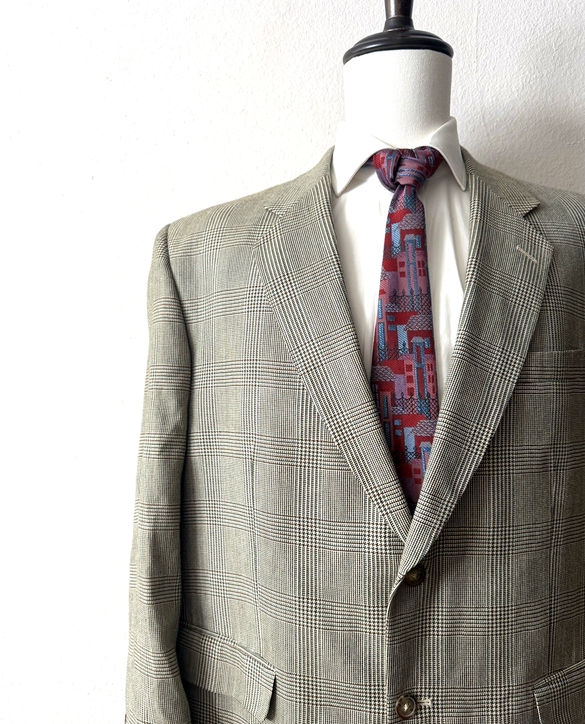 FILA Savile Row Cappotto Sportivo Giacca Uomo 46P Portly Seta e Bambù Glen Plaid Ventilato