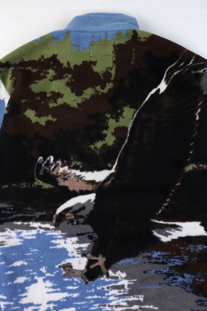 00s Vintage Atlas Mountain Eagle Multicolor Graphics Fleece Zip