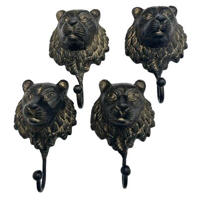 Set of Four Cast Iron Lion Head Wall Hook for Hats, Coats, Clothes