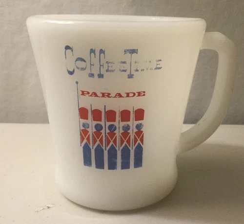 RARE Vintage Fire King “COFFEE TIME PARADE” Soldiers Mug Cup Restaurant D Handle