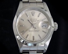 Rolex Date Ladies Stainless Steel Watch Quickset Oyster Band Silver Dial 69160