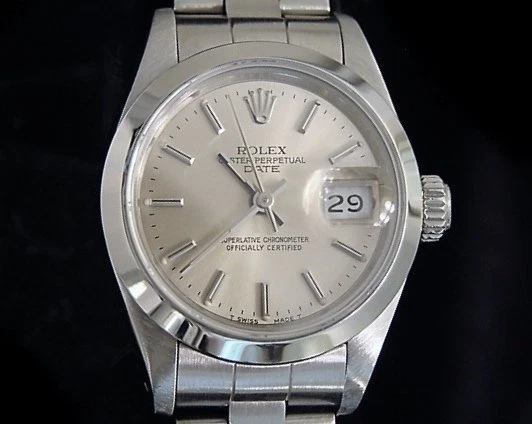Rolex Date Damas Reloj de Acero Inoxidable Quickset Banda Oyster Esfera Plateada 69160