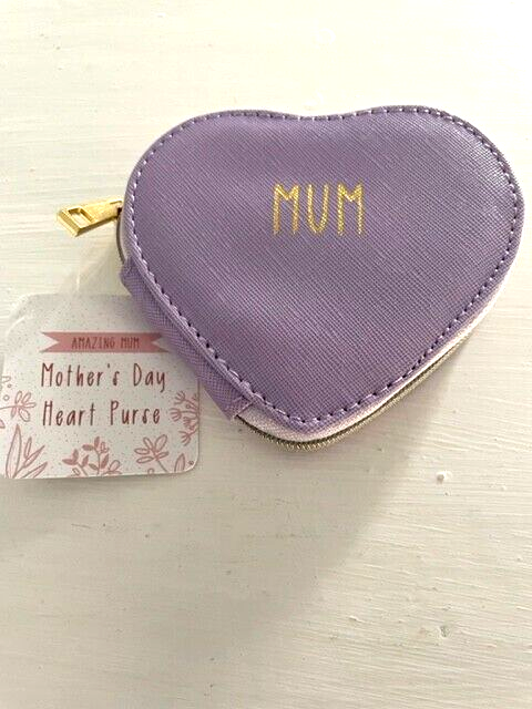 MUM Heart zipped coin purse, pink or purple for mam, mothers day, 