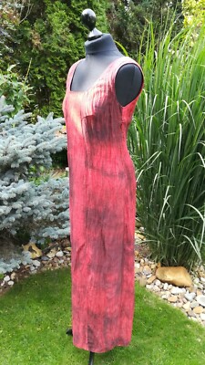 ella * Designer Leinenkleid im Batik-Crashlook * Rot Schwarz * Größe 36 * TOPP  