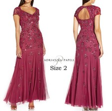 Adrianna Papell Dusty Rouge Embellished Mesh Evening Dress NWT Size 2