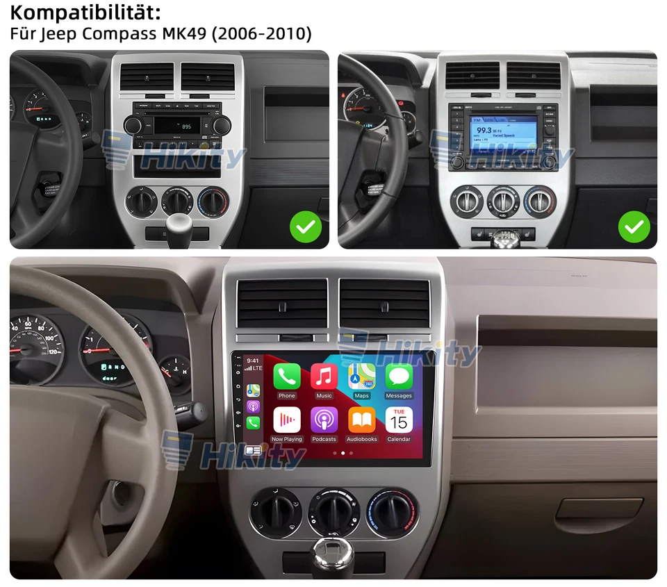 2+64GB CarPlay Android13 Radio Für Jeep Compass 2007-2010 mit GPS Navi BT Kamera - Bild 2 von 4