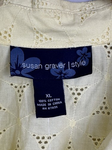 NWT Susan Graver Style Tunic Women Size XL Yellow Eyelet Button Down 3/4 Sleeve - Picture 8 of 16