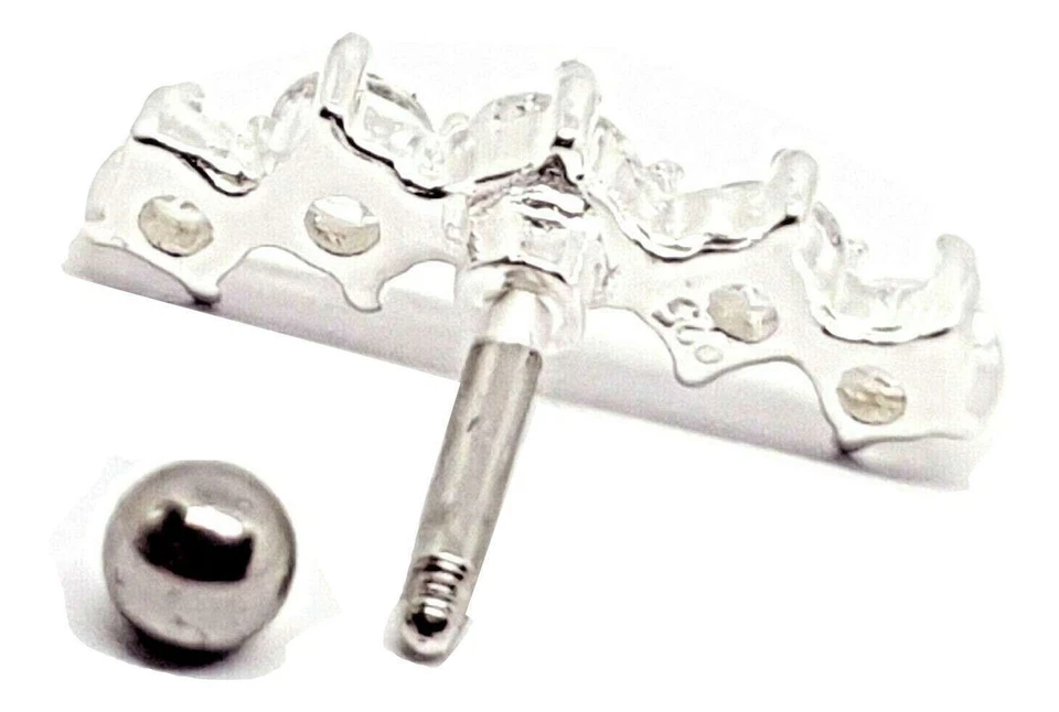 Tragus 5 cristalli trasparenti lusso 16 g (1,2 mm) orecchino argento 925 labr... - Immagine 4 di 4