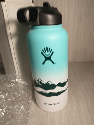 Hydro Flask 32 Oz Water Bottle With Straw Green Mountain Design