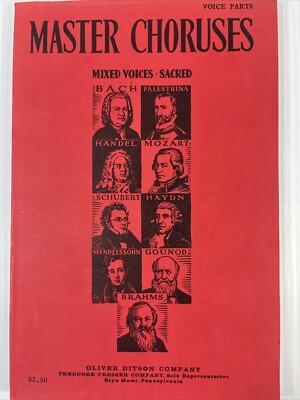 Master Choruses Mixed Voices Parts Vintage Choral Music Book Religious