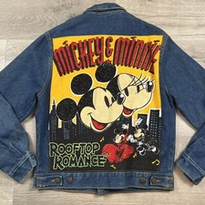 VTG 90  s Mickey Minnie Mouse Denim Jean Jacket - Size Medium M - Rooftop Romance