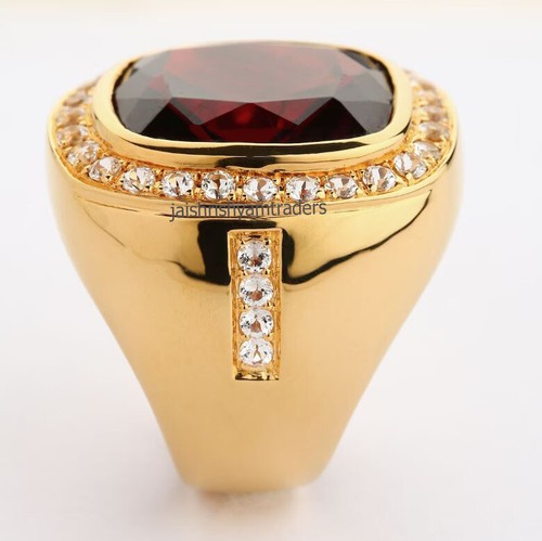 Garnet Ring Men Bishop Sterling Silver Ring Vintage Birthday Gifts Ring Gold Men - Picture 5 of 9