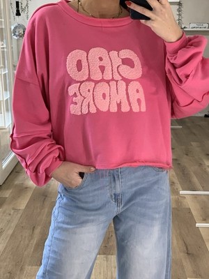 Oversized Basic Very Wide-Cut Sweater PINK ''CIAO AMORE'' Onesize (D3)