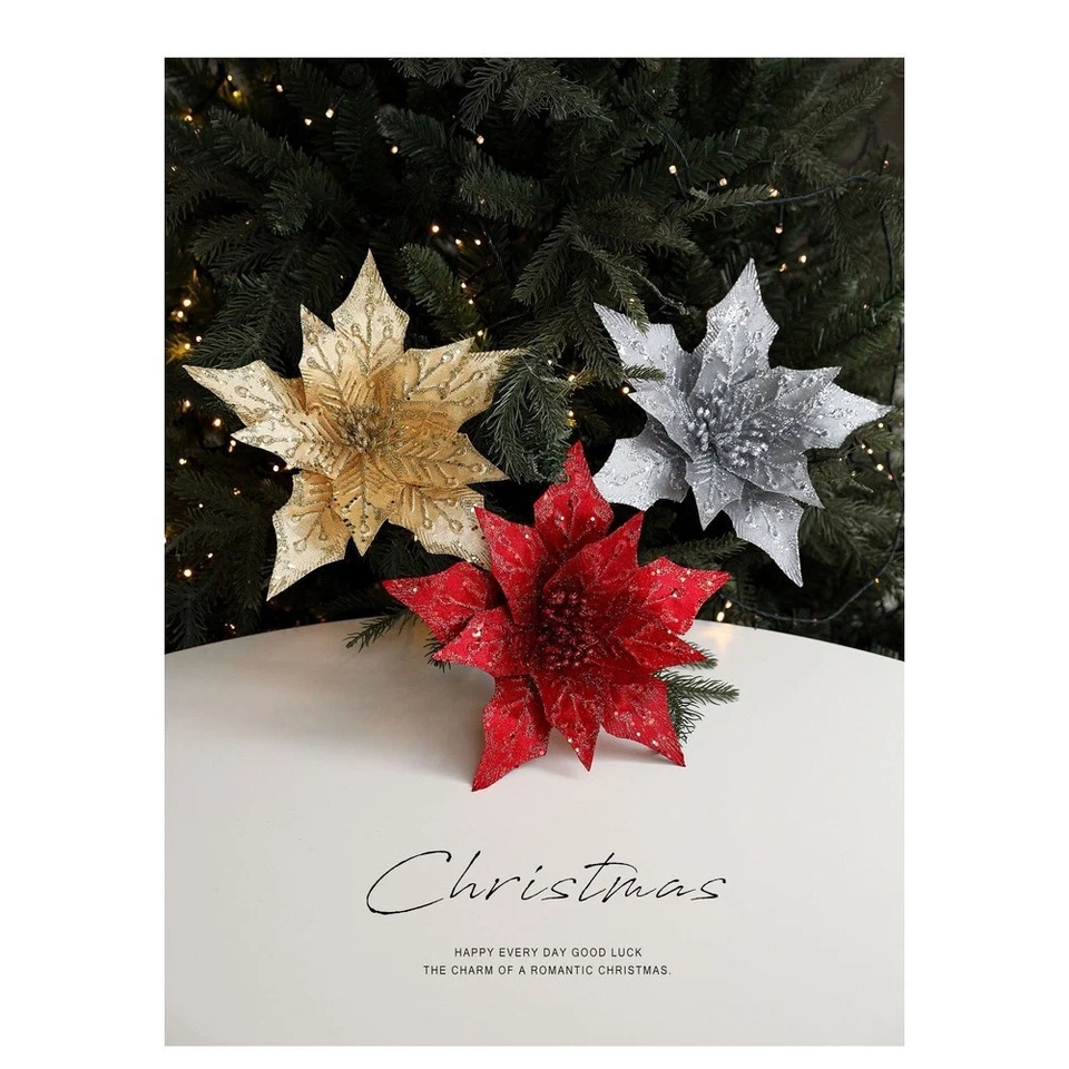 Ghirlanda Natalizia Tessuto Glitter Decorazione 29CM Argento Oro Rosso Stile Flo - Immagine 4 di 4