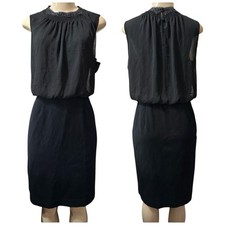 Coldwater Creek Black Embroidered Neckline Sheer Overlay Sheath Dress Size 10